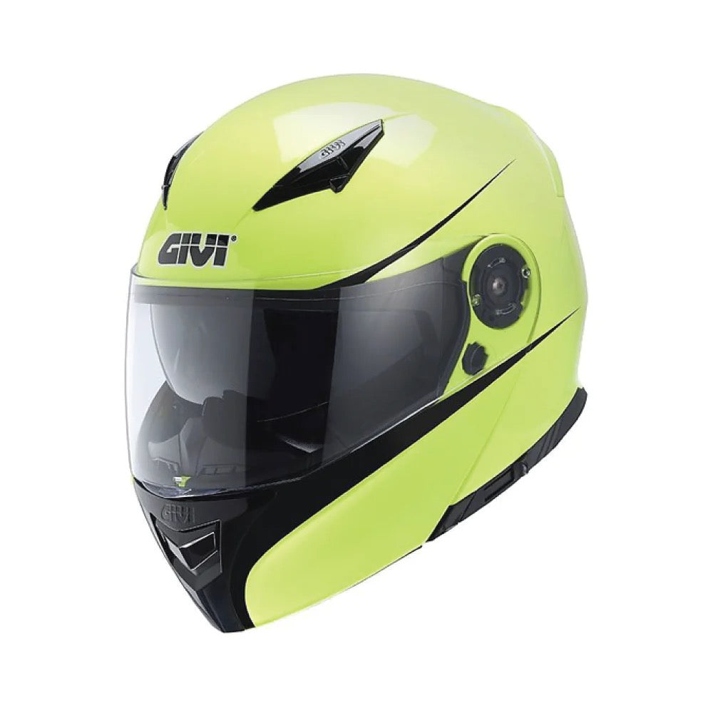 GIVI X.16 VOYAGER Front-Side View with Visor Closed in Neon Yellow - Side View