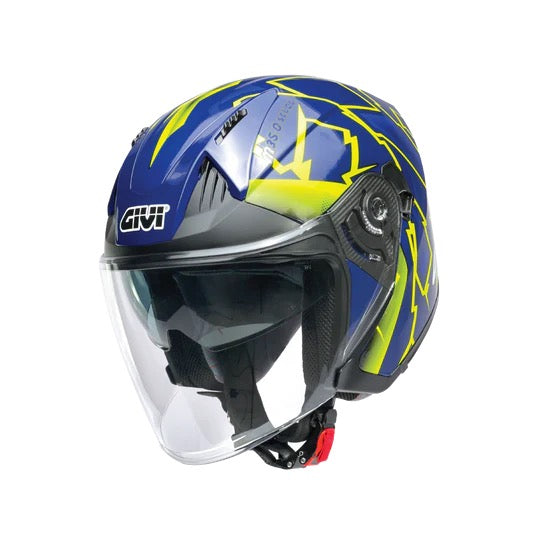 GIVI M35.0 Scudo Jet Helmet - Blue and Neon Yellow Graphic with Internal Sun Visor
