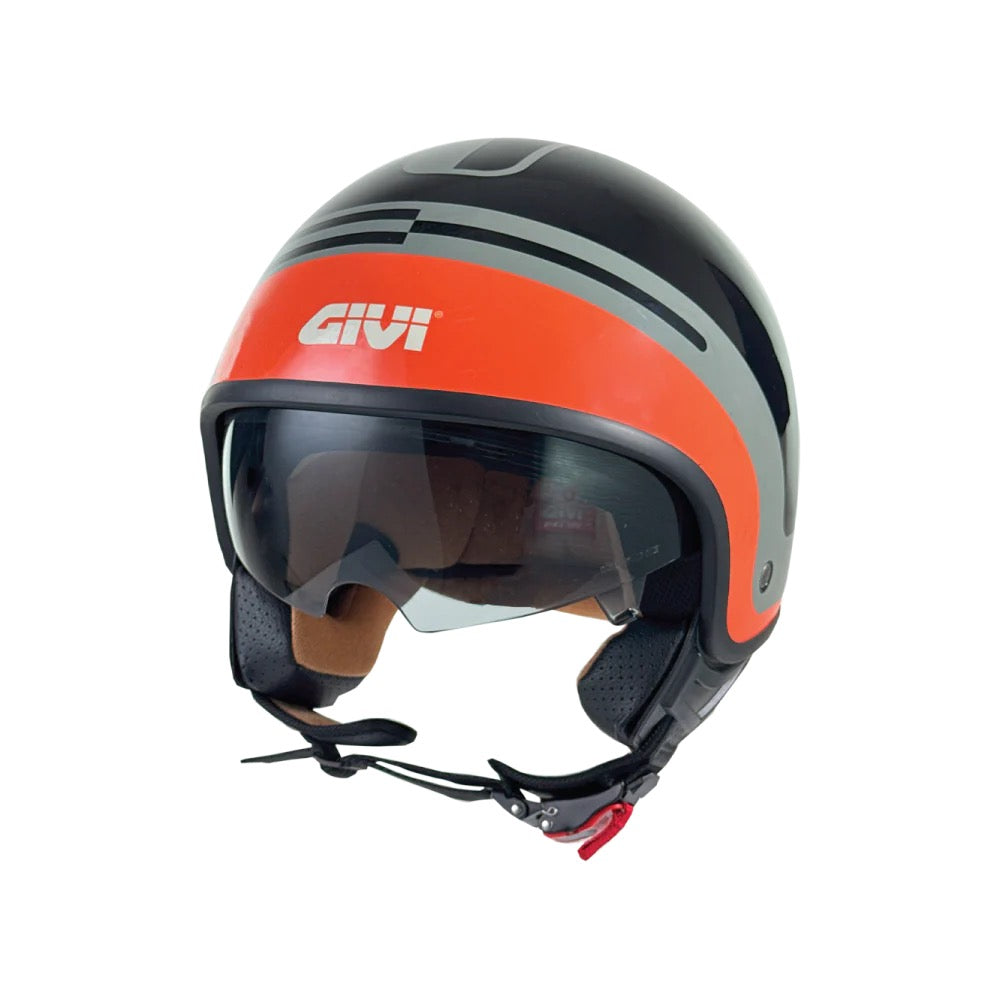 GIVI M10.1 Acqua Demi-Jet Helmet - Black, Red and Grey Graphic with Internal Sun Visor